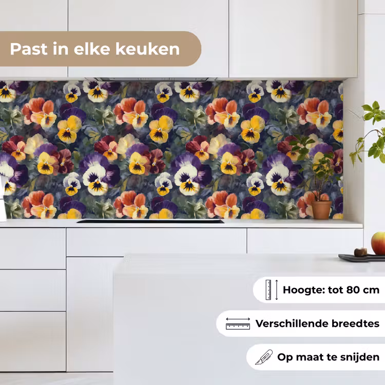 Keuken achterwand - Viooltjes - Paars - Geel - Groen — 4