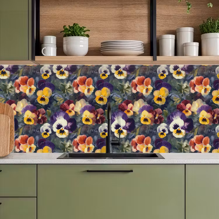 Keuken achterwand - Viooltjes - Paars - Geel - Groen — 5