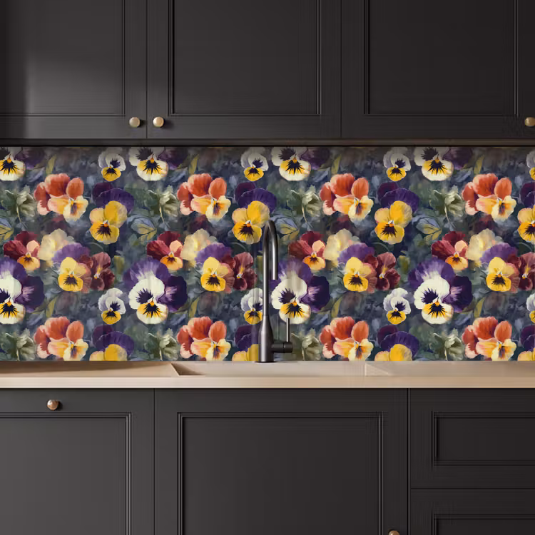 Keuken achterwand - Viooltjes - Paars - Geel - Groen — 6