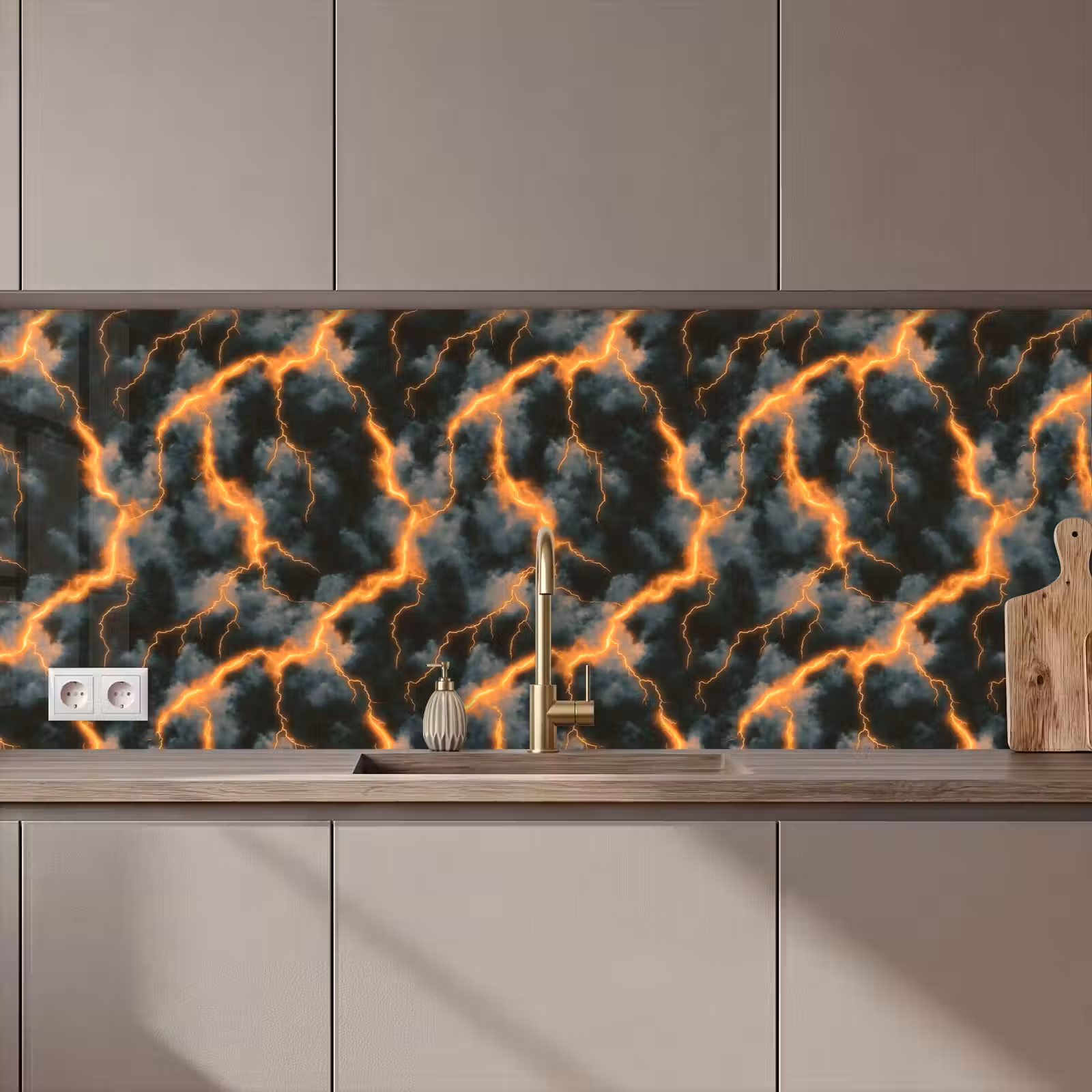 Keuken achterwand - Oranje - Bliksem - Wolken — 1