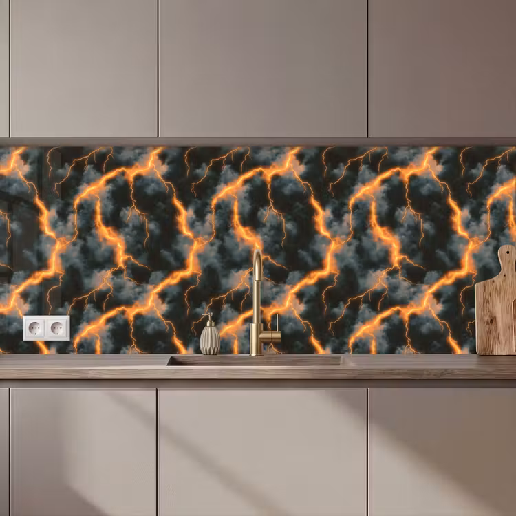 Keuken achterwand - Oranje - Bliksem - Wolken — 1