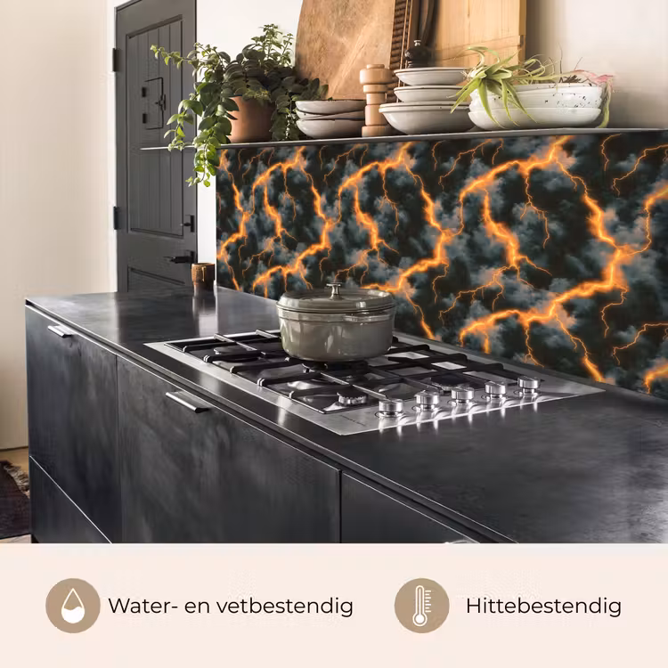 Keuken achterwand - Oranje - Bliksem - Wolken — 3