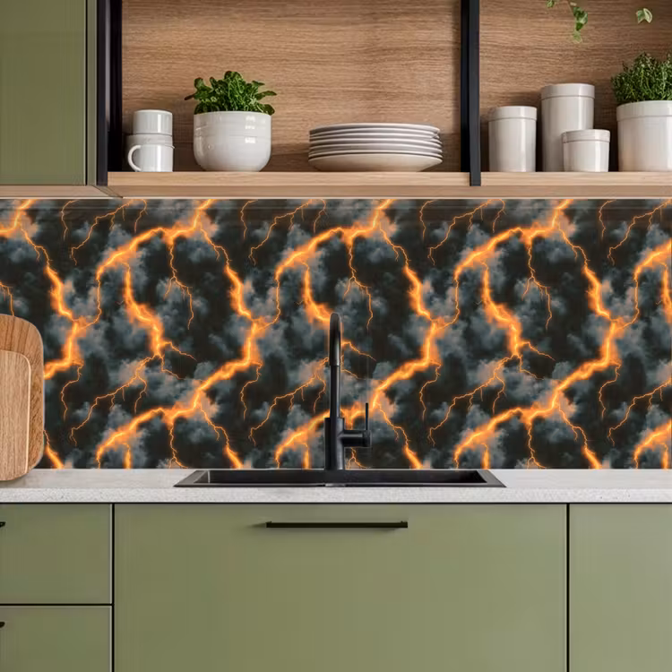 Keuken achterwand - Oranje - Bliksem - Wolken — 5