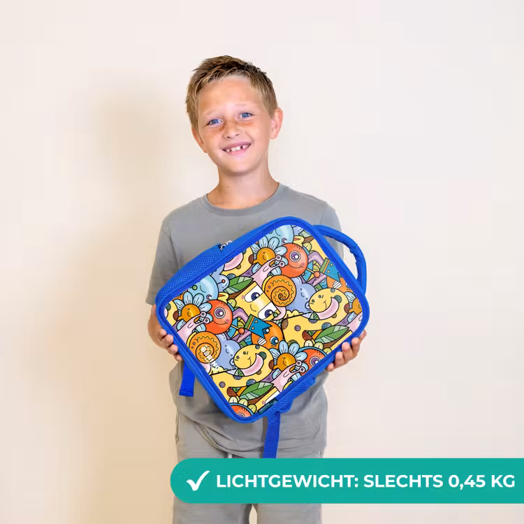 Rugzak kind - blauw - Cartoon van verschillende wezens en gezichten — 2