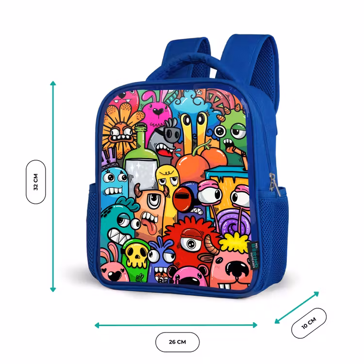 Rugzak kind - blauw - Knallende gekleurde monsters — 5