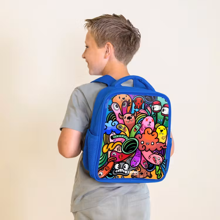 Rugzak kind - blauw - Vrolijke monsterchaos — 3