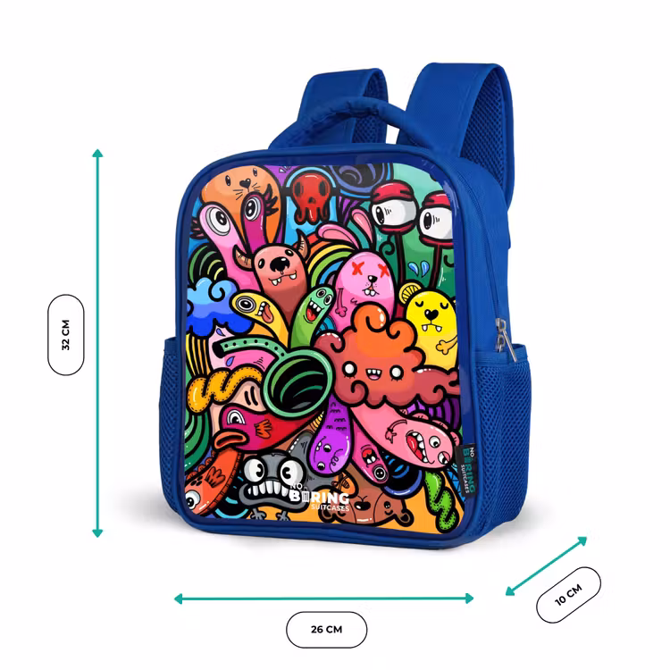 Rugzak kind - blauw - Vrolijke monsterchaos — 5