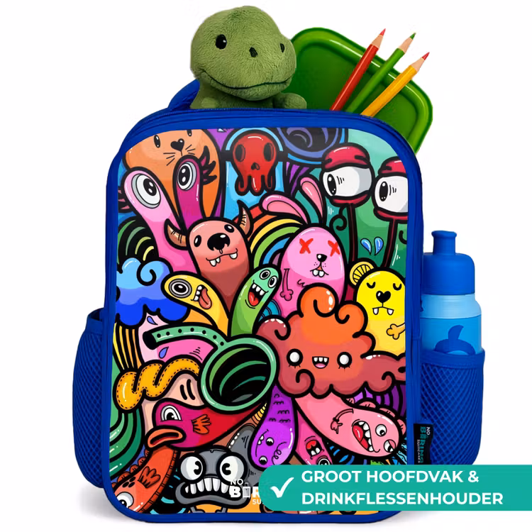 Rugzak kind - blauw - Vrolijke monsterchaos — 6