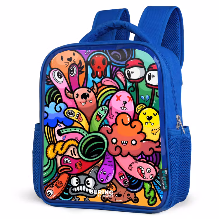 Rugzak kind - blauw - Vrolijke monsterchaos — 7