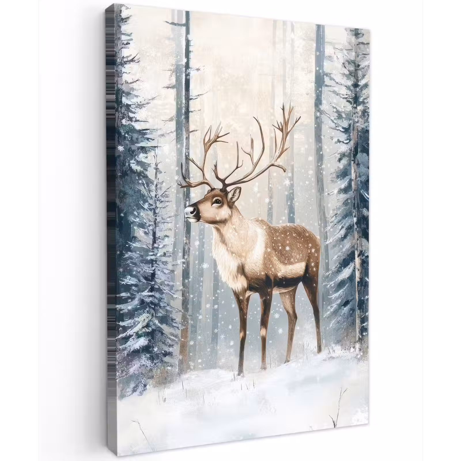 Buiten canvas - Rendier - Sneeuw - Woud - Wit — 1
