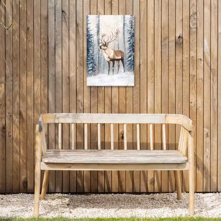Buiten canvas - Rendier - Sneeuw - Woud - Wit — 3