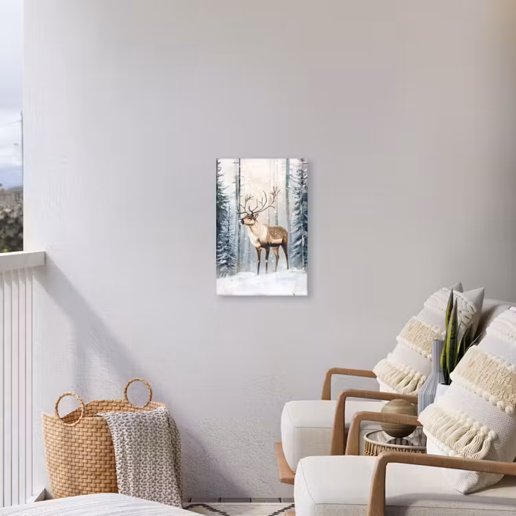 Buiten canvas - Rendier - Sneeuw - Woud - Wit — 4