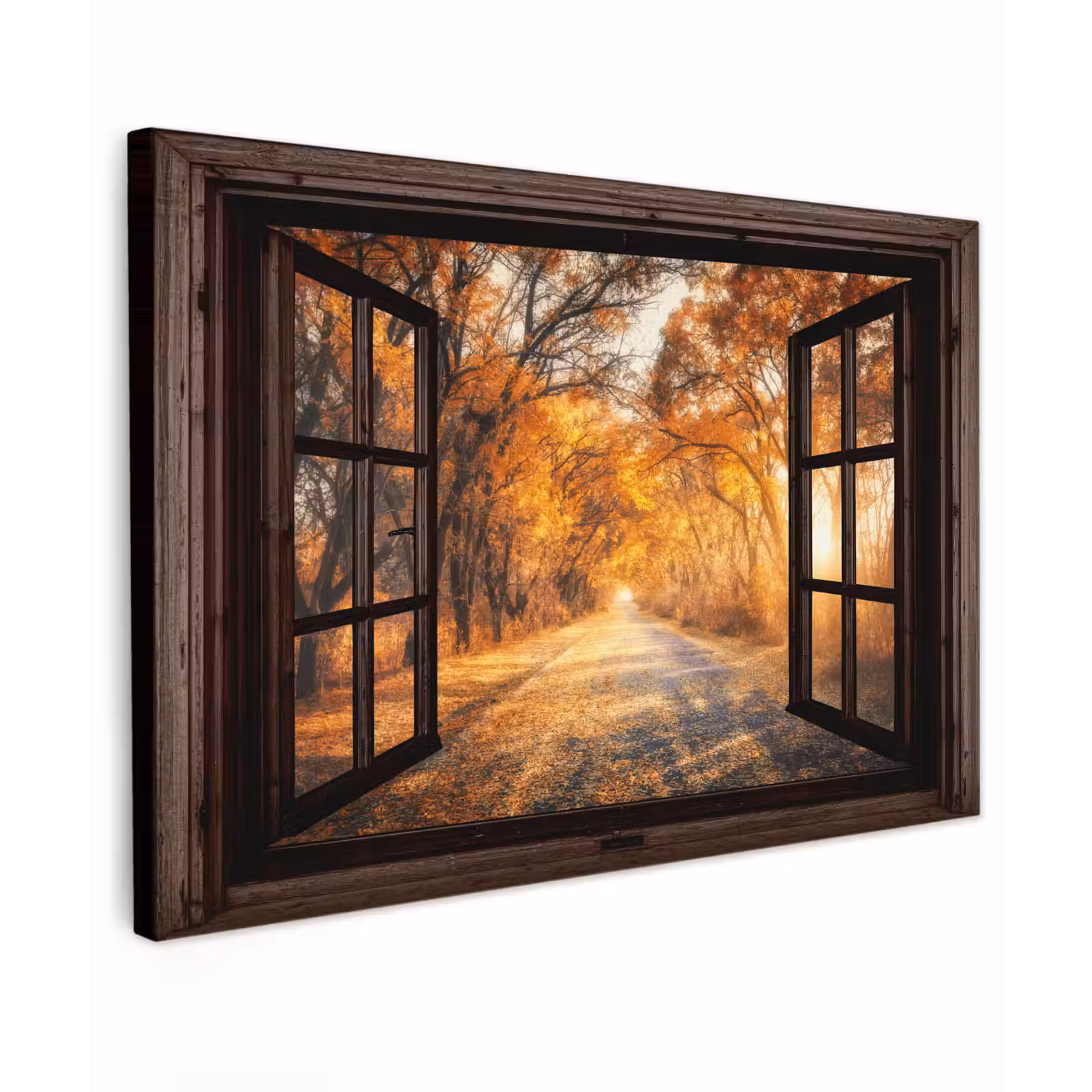 Buiten canvas - Bos - Herfst - Bomen - Bospad - Natuur - Doorkijk — 1