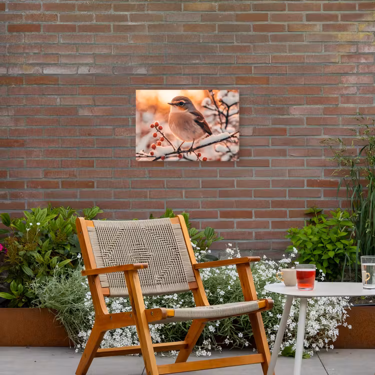 Buiten canvas - Vogel - Tak - Winter - Dieren - Sneeuw — 2