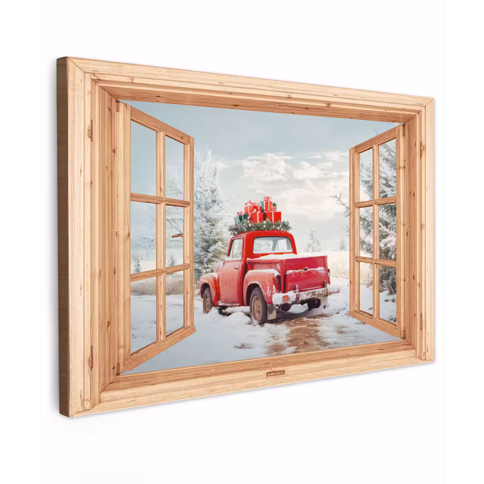 Buiten canvas - Doorkijk - Auto - Kerst - Cadeaus - Winter - Landschap — 1