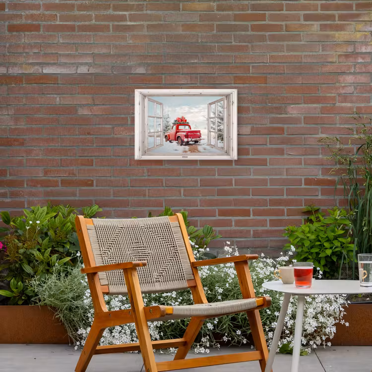 Buiten canvas - Auto - Rood - Cadeaus - Winter - Kerst - Doorkijk - Wit — 2