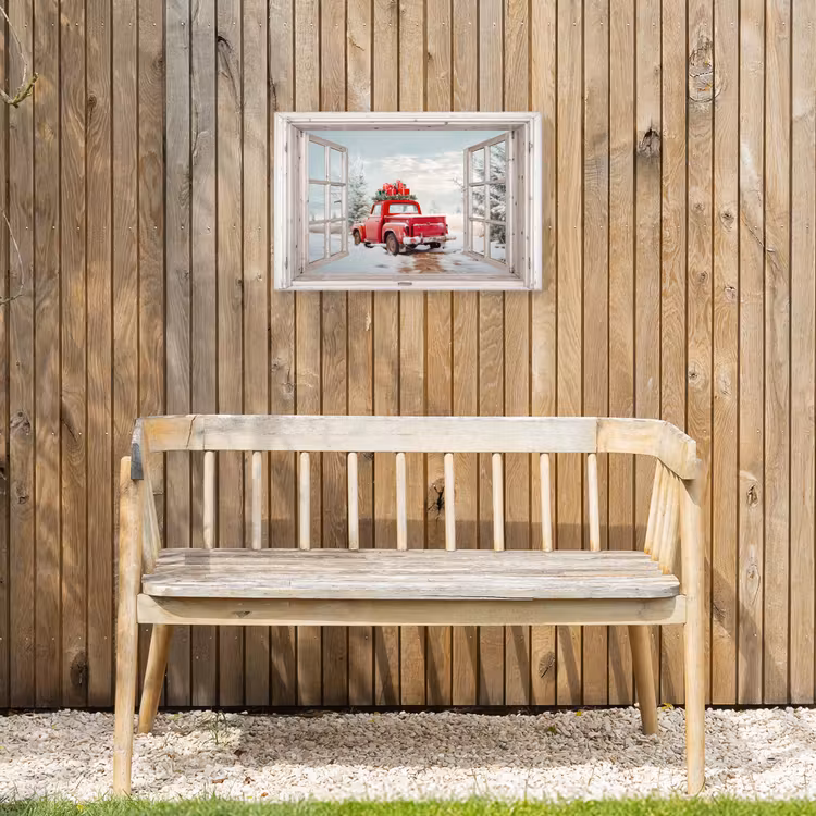 Buiten canvas - Auto - Rood - Cadeaus - Winter - Kerst - Doorkijk - Wit — 3