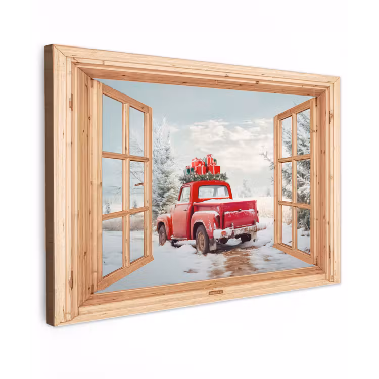 Buiten canvas - Doorkijk - Auto - Kerst - Cadeaus - Winter - Landschap — 1