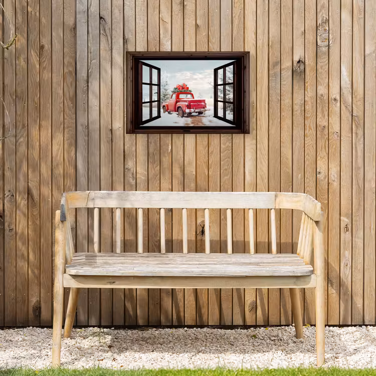 Buiten canvas - Doorkijk - Auto - Rood - Cadeaus - Winterlandschap - Kerst — 3