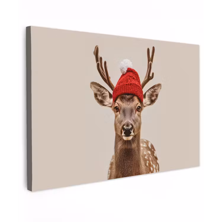 Buiten canvas - Hert - Kerst - Muts - Dieren - Winter - Grappig — 1