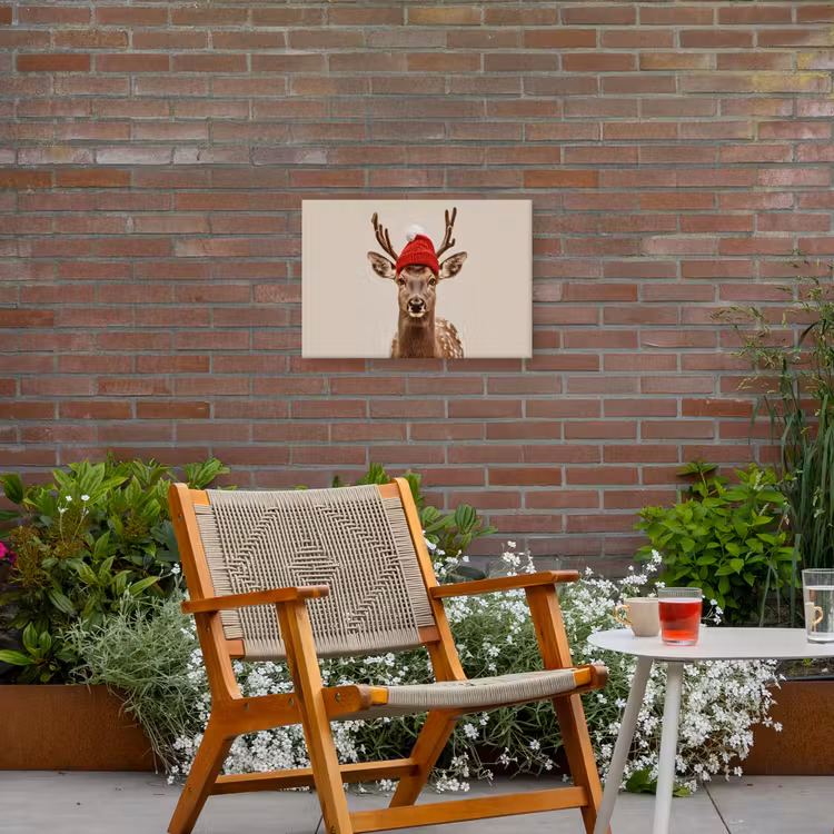 Buiten canvas - Hert - Kerst - Muts - Dieren - Winter - Grappig — 2