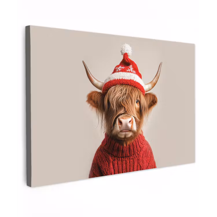 Buiten canvas - Schotse Hooglander - Kerst - Muts - Trui - Winter — 1
