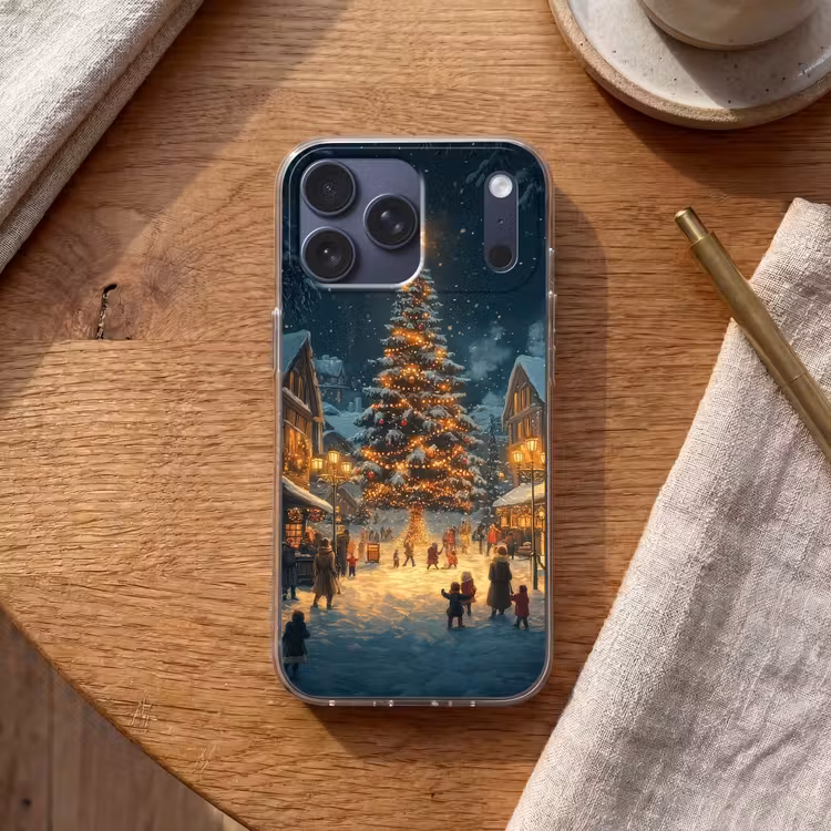 Telefoonhoesje Softcase - Kerstboom Dorpsplein Sneeuw — 2