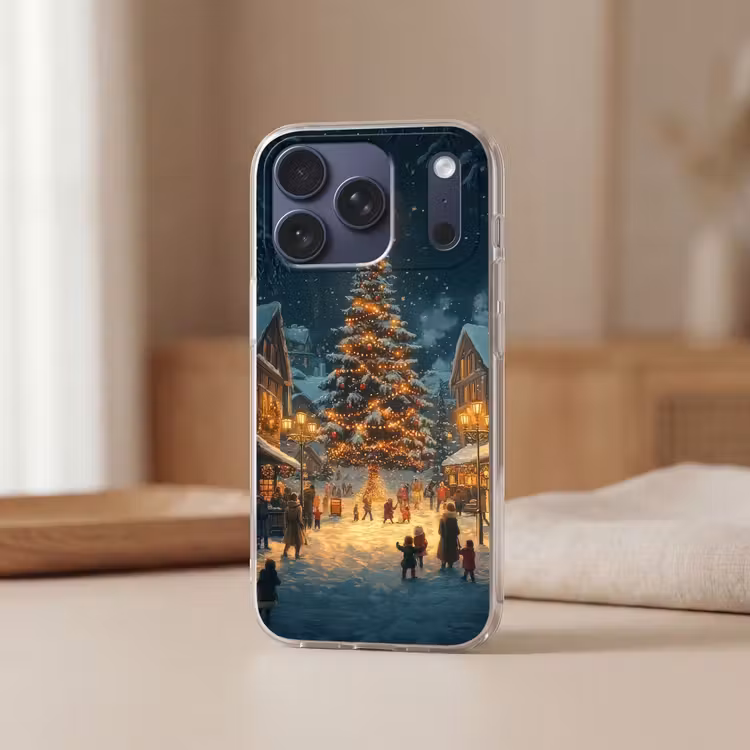 Telefoonhoesje Softcase - Kerstboom Dorpsplein Sneeuw — 3