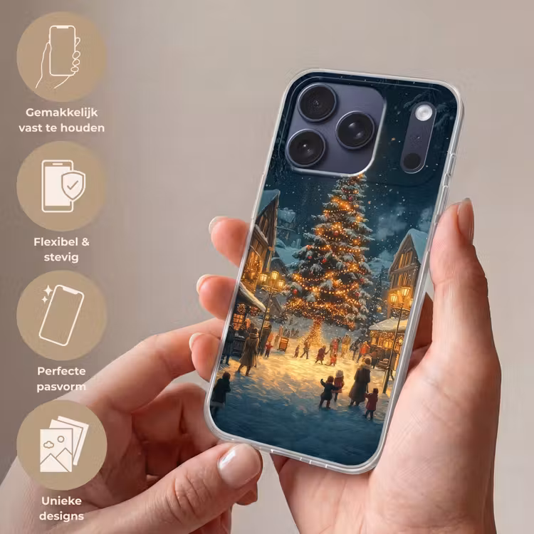 Telefoonhoesje Softcase - Kerstboom Dorpsplein Sneeuw — 4