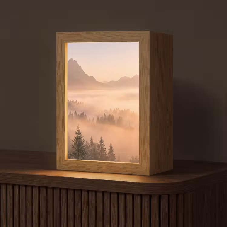 Tafellamp - Zonlicht - Mist - Bergen - Bomen — 1