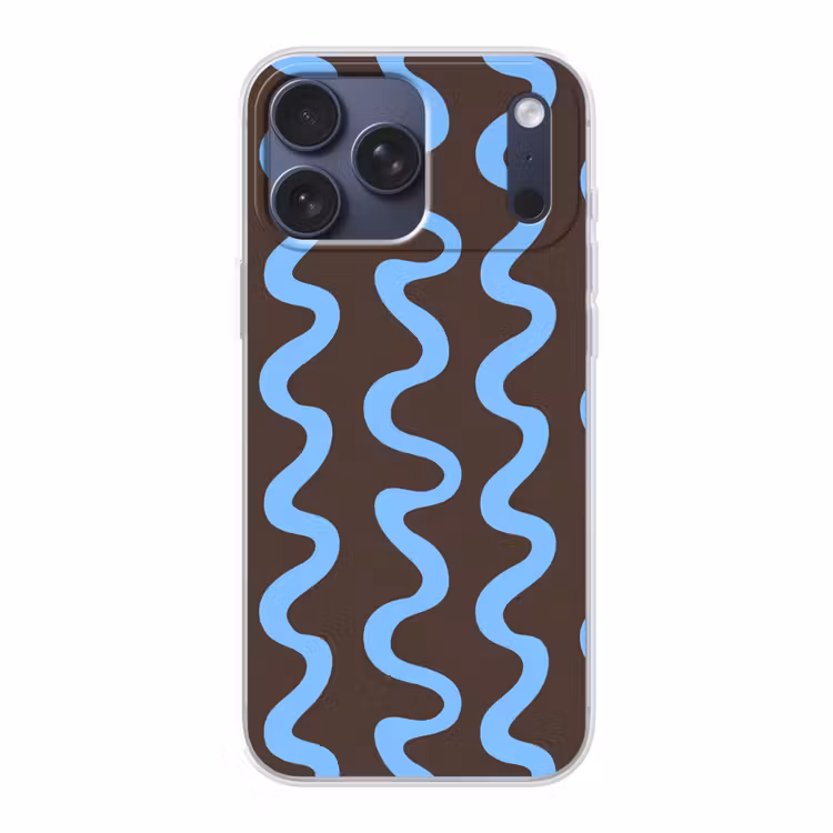 Telefoonhoesje Softcase - Kronkelende lijnen - Blauw - Bruin - Minimalistisch — 1