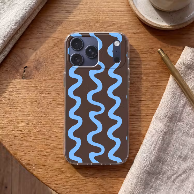 Telefoonhoesje Softcase - Kronkelende lijnen - Blauw - Bruin - Minimalistisch — 2
