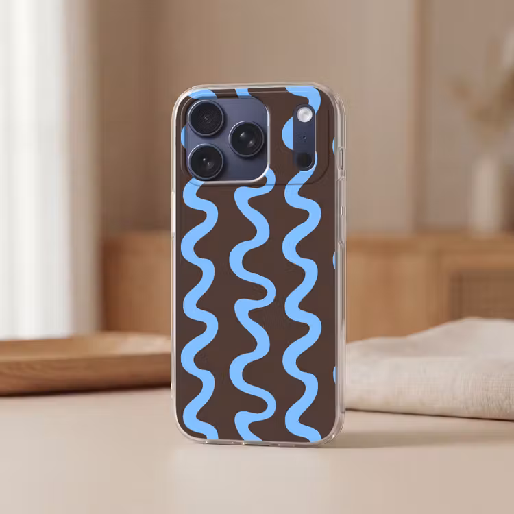 Telefoonhoesje Softcase - Kronkelende lijnen - Blauw - Bruin - Minimalistisch — 3
