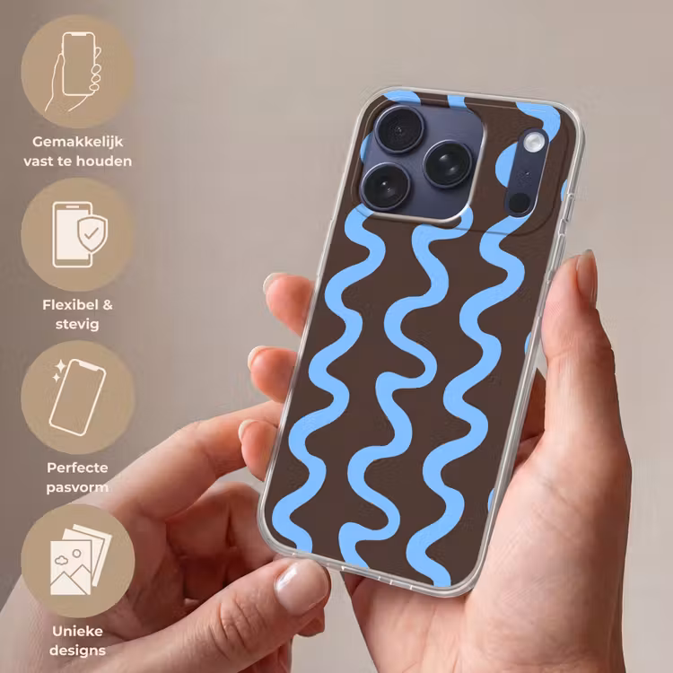 Telefoonhoesje Softcase - Kronkelende lijnen - Blauw - Bruin - Minimalistisch — 4
