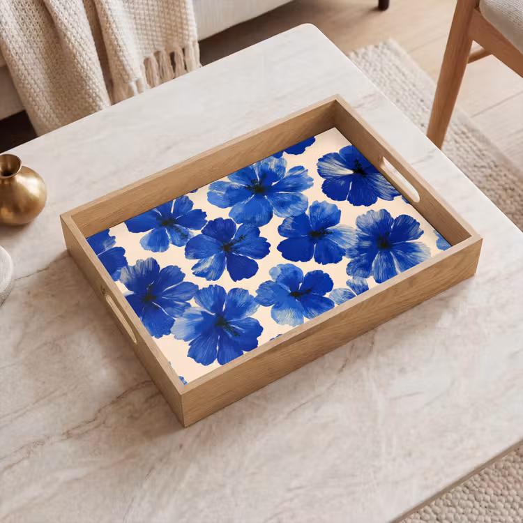 Dienblad - Bloemen - Blauw -Patroon - Wit — 2