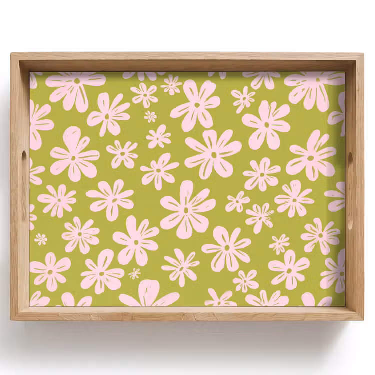 Dienblad - Bloemen - Roze - Getekend - Patroon — 1