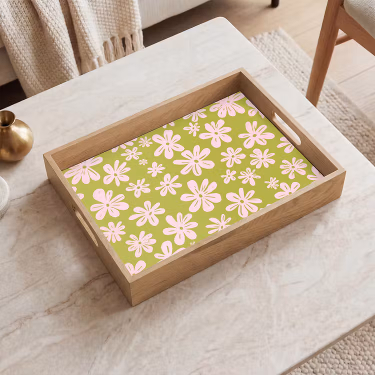 Dienblad - Bloemen - Roze - Getekend - Patroon — 2