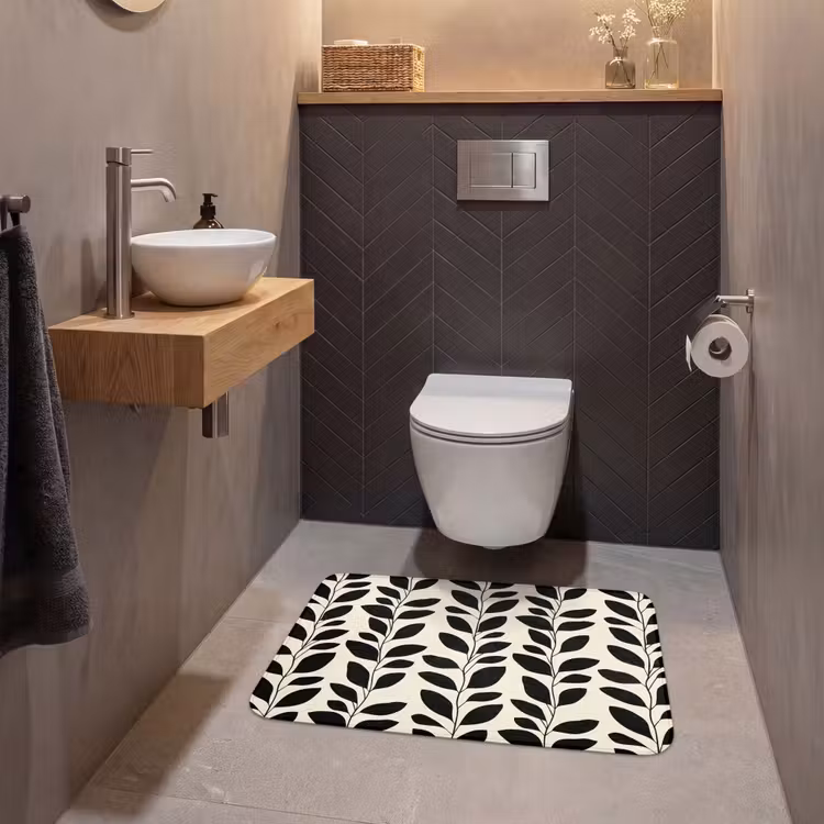 Wc Mat - Botanisch - Dessin - Zwart - Beige — 2