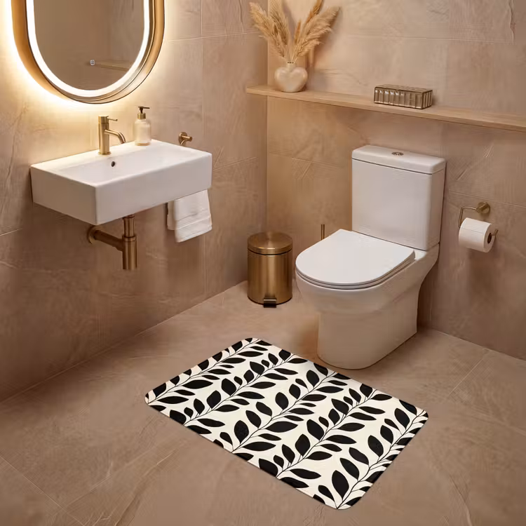 Wc Mat - Botanisch - Dessin - Zwart - Beige — 4