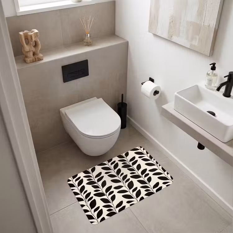 Wc Mat - Botanisch - Dessin - Zwart - Beige — 6