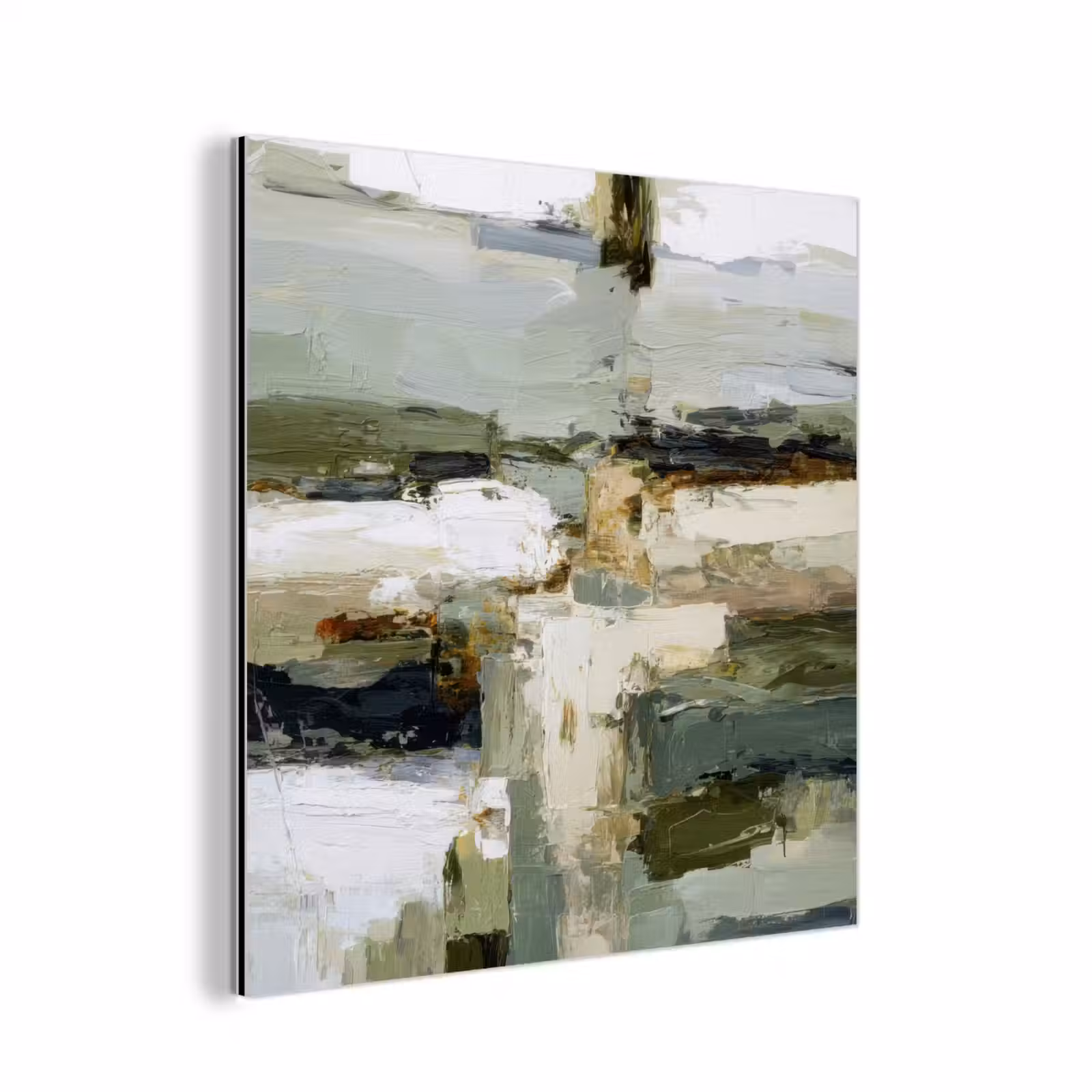 Aluminium schilderij - Penseelstreken - Groen - Abstract - Japandi — 1