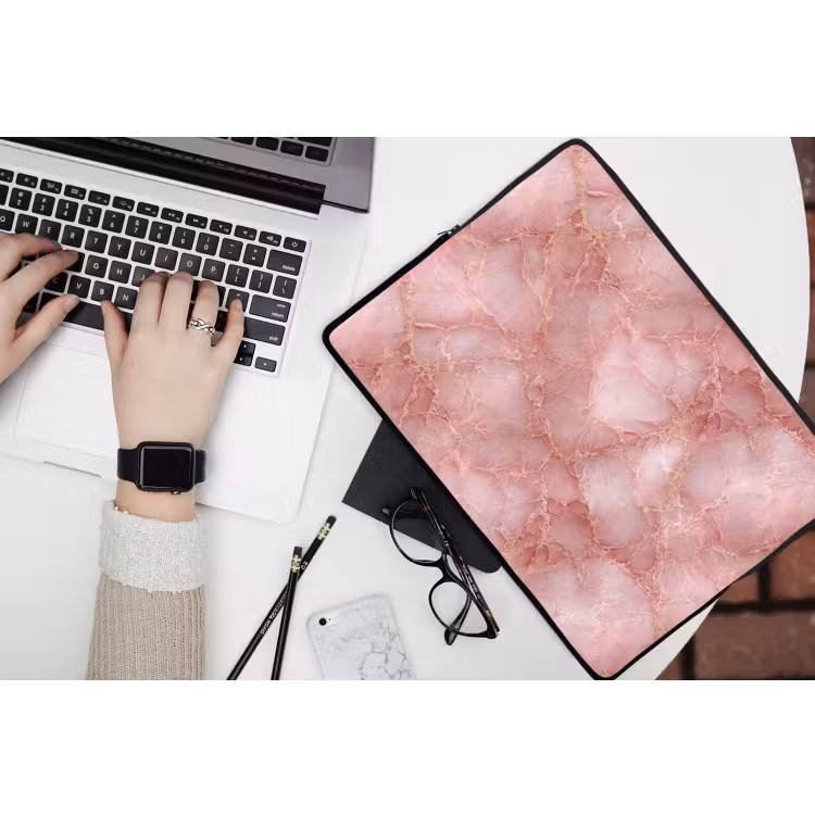 Laptophoes - Roze - Kwarts - Goud - Marmer — 3