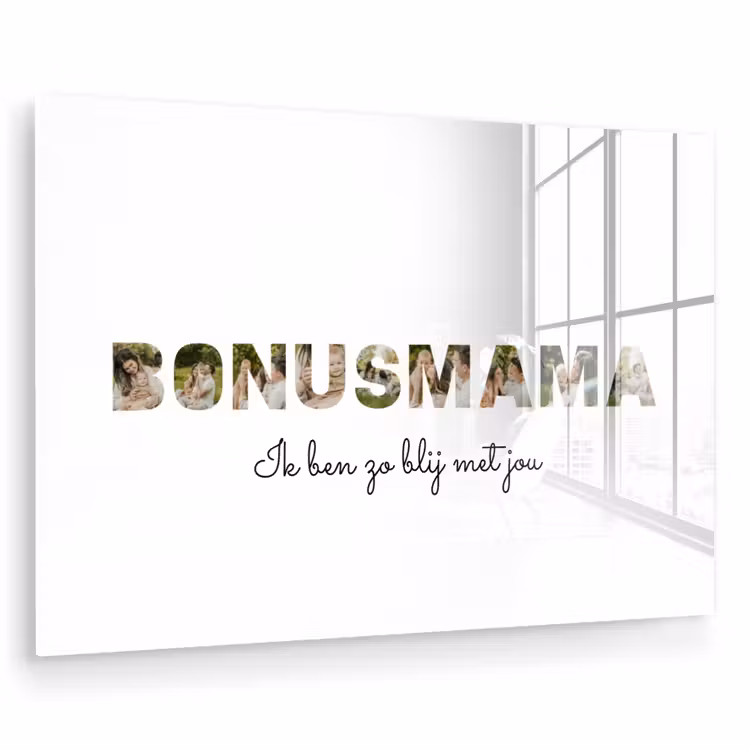Gepersonaliseerd glas schilderij - Bonusmama - Lettercollage — 1