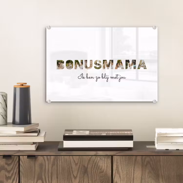Gepersonaliseerd glas schilderij - Bonusmama - Lettercollage — 2