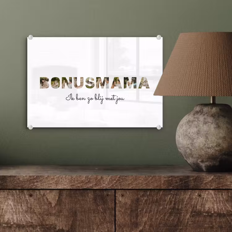 Gepersonaliseerd glas schilderij - Bonusmama - Lettercollage — 4