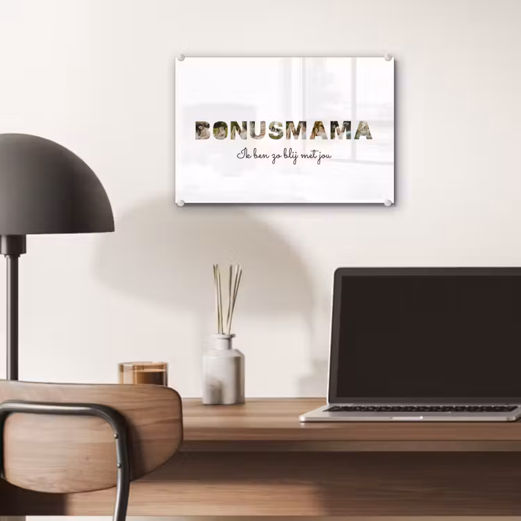 Gepersonaliseerd glas schilderij - Bonusmama - Lettercollage — 7