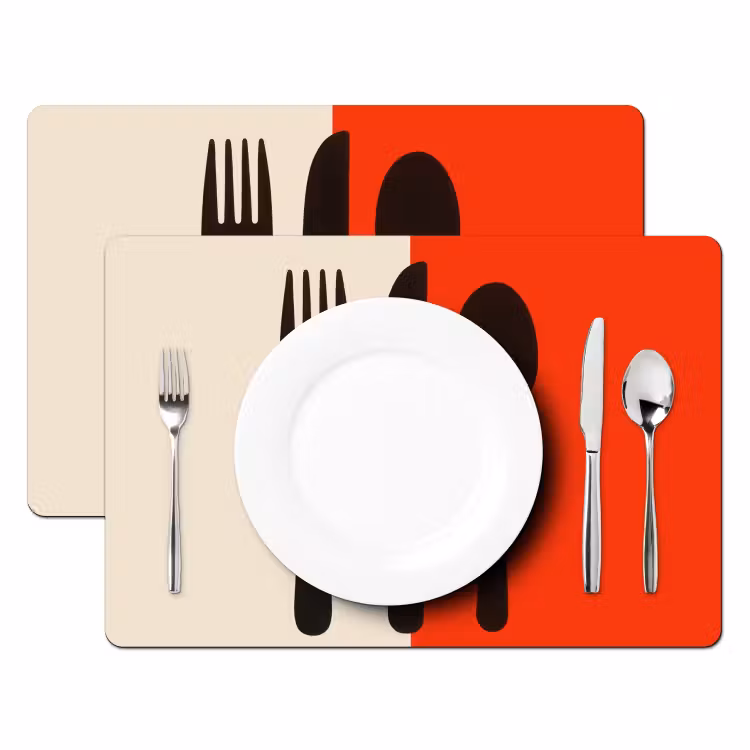 Placemat - 6 stuks - Bestek - Rood - Wit — 2