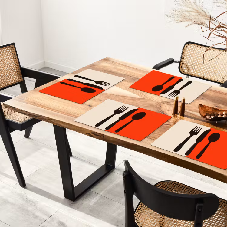Placemat - 6 stuks - Bestek - Rood - Wit — 5