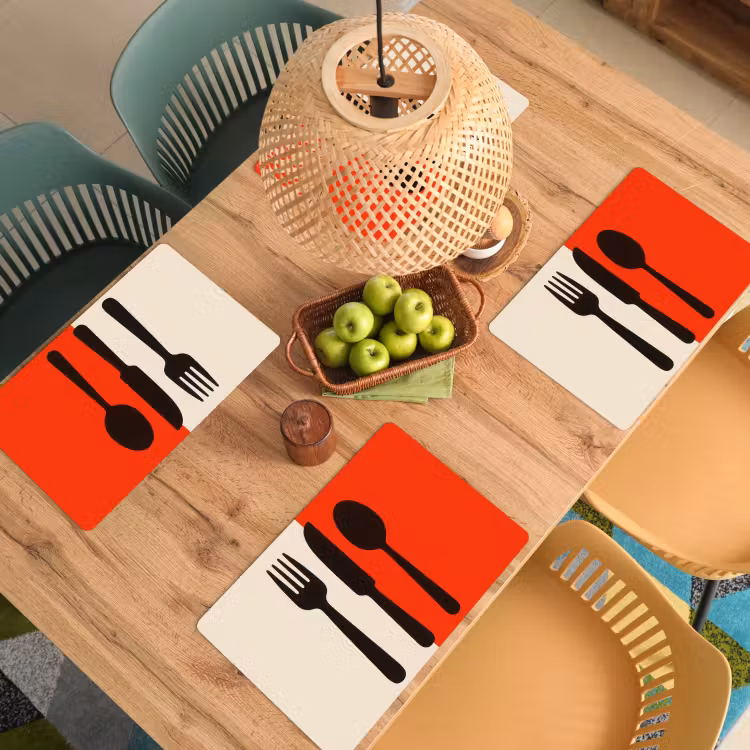 Placemat - 6 stuks - Bestek - Rood - Wit — 6