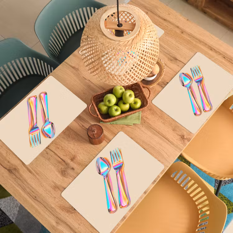 Placemat - 6 stuks - Regenboog - Lepel - Vork — 6